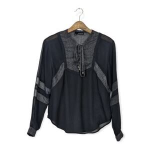 The Kooples Black Dot Semi Sheer Lace Up Blouse